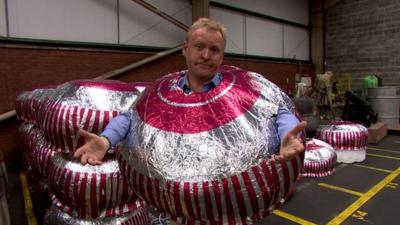 John Maguire dressed as a Tunnock's teacake