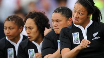 New Zealand rugby players performing the Haka