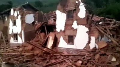 Debris after an earthquake hit Ludian county