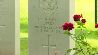 Gravestone of Private John Parr in Mons