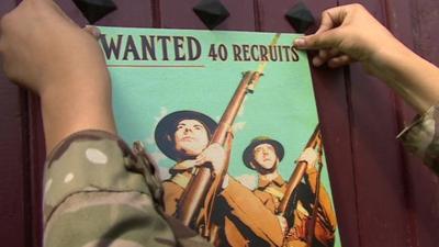 Re-creation of a 1914 wartime recruitment poster