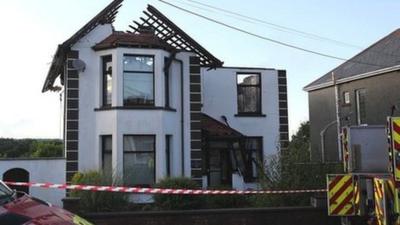 Damaged house in Tycroes