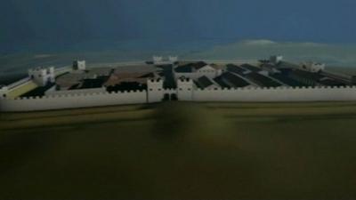 A CGI still of Segontium Roman fort