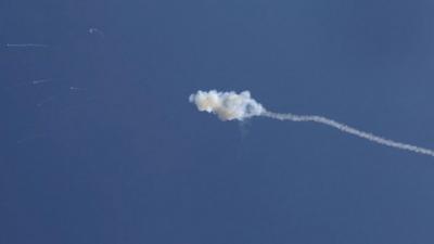 Israeli Iron Dome missile intercepts a rocket fired from militants inside Gaza