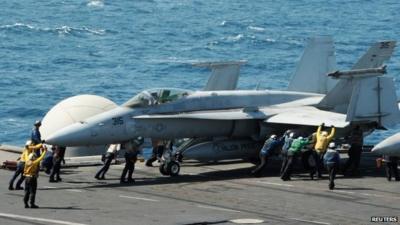 US jet on aircraft carrier