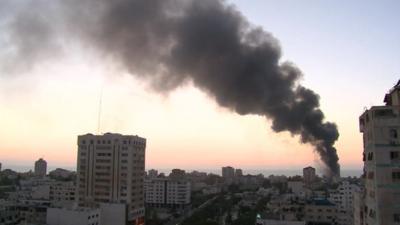 Smoke from a blast in Gaza