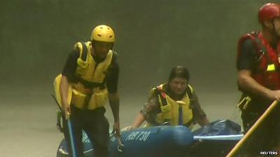 Stranded driver Ella Lichtenberg in rescue dinghy