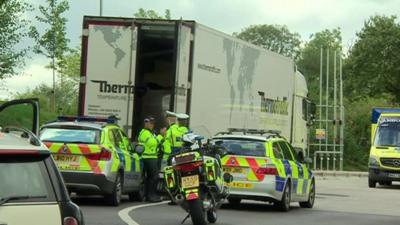 Lorry and police