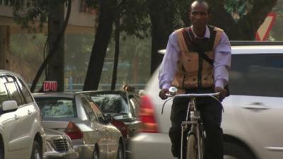 Cycle courier Joshua Agisa in Nairobi