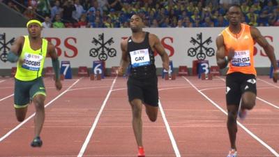 Kemar Bailey-Cole beats Michael Rodgers and Tyson Gay to win the Diamond League 100m race in Zurich