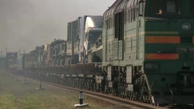 Ukrainian train carrying military equipment towards Mariupol