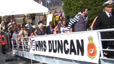 queue onto HMS Duncan