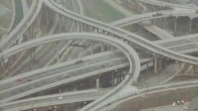 An aerial view of the complex series of motorways that make up Spaghetti Junction