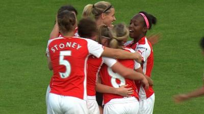 Arsenal Ladies celebrate Caroline Weir's goal against Notts County