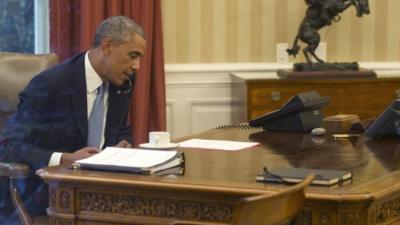 President Barack Obama prepares to give a speech to the US