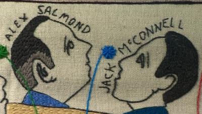 Alex Salmond and Jack McConnell images in tapestry