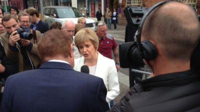 Andrew Neil with Nicola Sturgeon in Hamilton