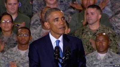 President Barack Obama addressing US troops at the Florida headquarters of Central Command