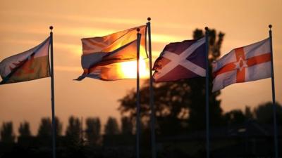 The flags of Scotland, Wales and England