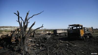 Destroyed Ukrainian military vehicles