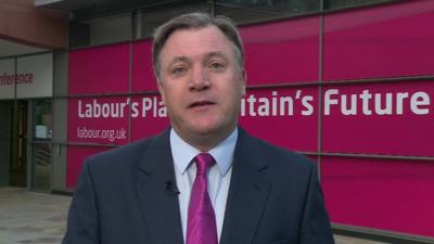 Shadow Chancellor Ed Balls outside Labour party conference venue in Manchester