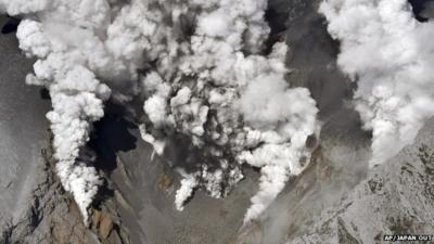 Smoke rising from Mount Ontake