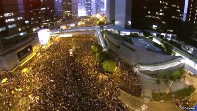 Aerial view of crowds