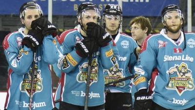 Dejected Belfast Giants after their defeat to the Fife Flyers