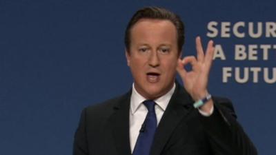 David Cameron with fingers making a zero