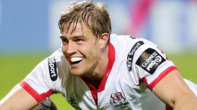 Andrew Trimble touches down for one of his tries against Edinburgh