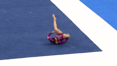 Great Britain's Claudia Fragapane break dances during her floor routine at the World Championships in Nanning, China.