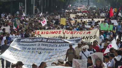 Protesters wth banners