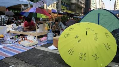 Pro-democracy protesters in Mong Kok, 9 October