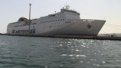 Greek car ferry that housed Libyan government officials, activists and their families