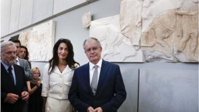 Amal Alamuddin Clooney and Greece's Minister of Culture and Sports Konstantinos Tasoulas