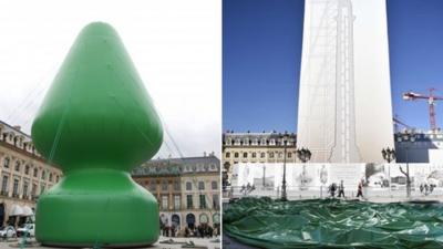 Before and after views of the sculpture on Place Vendome