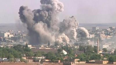 Explosion above Kobane