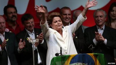 Dilma Rousseff celebrates victory in Brazil's presidential election