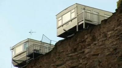 Caravans near the cliff edge at Porthkerry Leisure Park in the Vale of Glamorgan