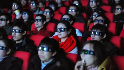 Chinese movie-goers watch a 3D film