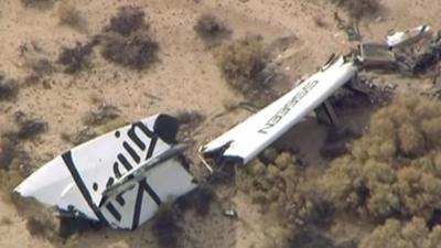 Wreckage from Virgin Galactic's SpaceShipTwo in the Mojave desert