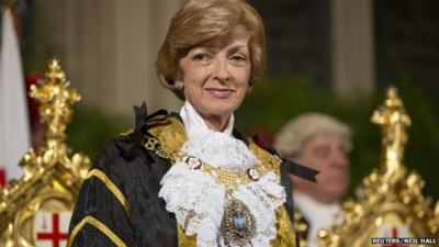 Still of Fiona Woolf in ceremonial robes of Lord Mayor of London