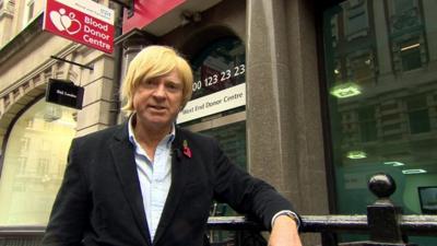 Michael Fabricant outside Blood Donor Centre