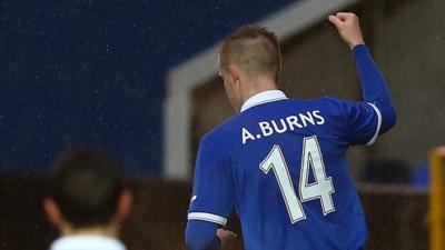 Aaron Burns celebrates his second goal against Dungannon Swifts