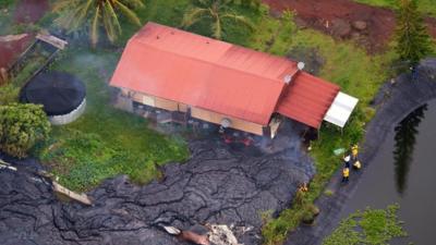 A house consumed by lava