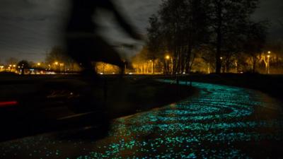 A bike on the glow in the dark path