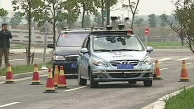 A driverless car in the competition