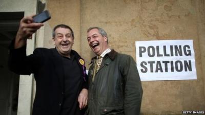 Farage outside polling station