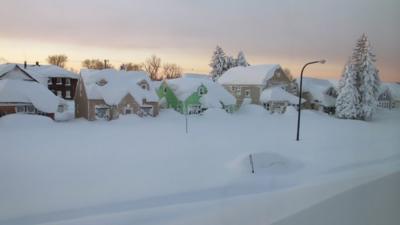 Snow covered houses in Buffalo, New York