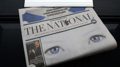 The National newspaper in a letter box in Scotland, after it was launched to "fly a vibrant flag for independence"